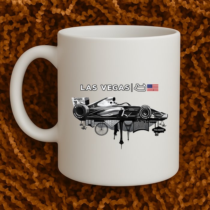 Formula Racing Open Wheel Car Las Vegas Circuit Usa Flag Mug