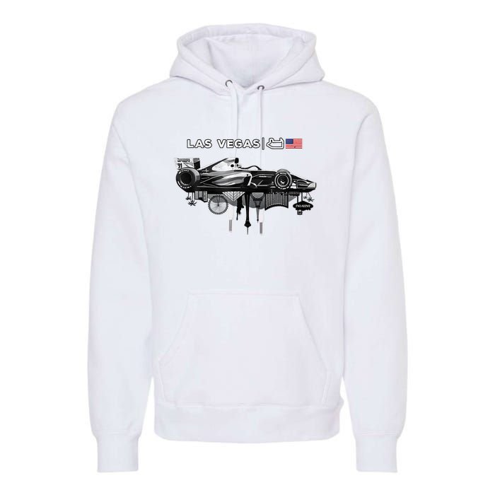 Formula Racing Open Wheel Car Las Vegas Circuit Usa Flag Premium Hoodie