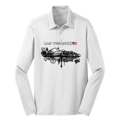 Formula Racing Open Wheel Car Las Vegas Circuit Usa Flag Silk Touch Performance Long Sleeve Polo