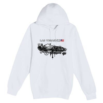 Formula Racing Open Wheel Car Las Vegas Circuit Usa Flag Premium Pullover Hoodie