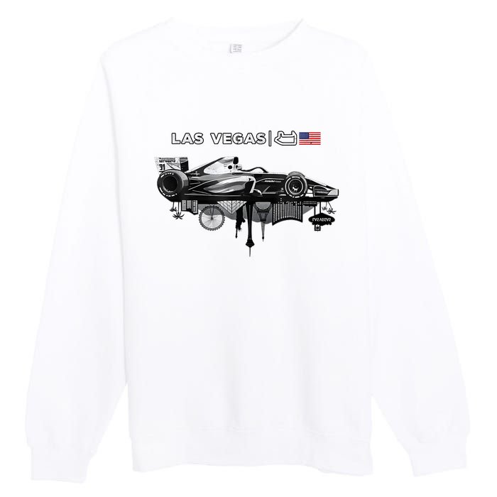 Formula Racing Open Wheel Car Las Vegas Circuit Usa Flag Premium Crewneck Sweatshirt