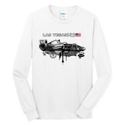 Formula Racing Open Wheel Car Las Vegas Circuit Usa Flag Tall Long Sleeve T-Shirt