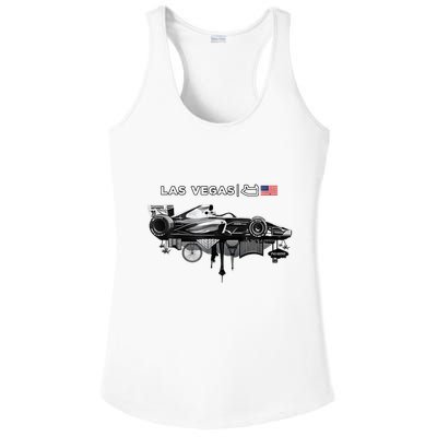 Formula Racing Open Wheel Car Las Vegas Circuit Usa Flag Ladies PosiCharge Competitor Racerback Tank