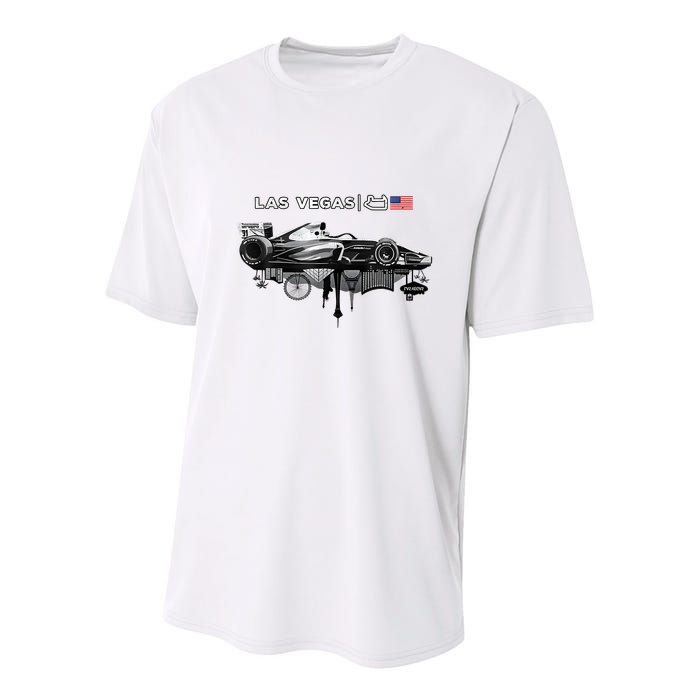 Formula Racing Open Wheel Car Las Vegas Circuit Usa Flag Youth Performance Sprint T-Shirt