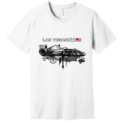 Formula Racing Open Wheel Car Las Vegas Circuit Usa Flag Premium T-Shirt