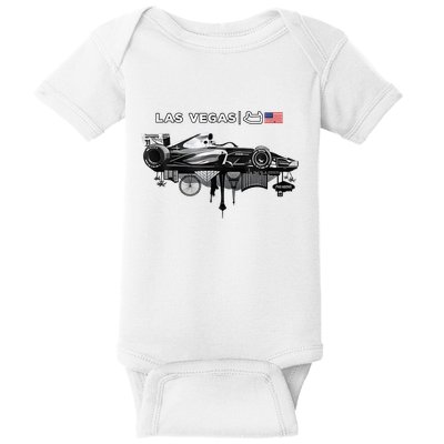 Formula Racing Open Wheel Car Las Vegas Circuit Usa Flag Baby Bodysuit