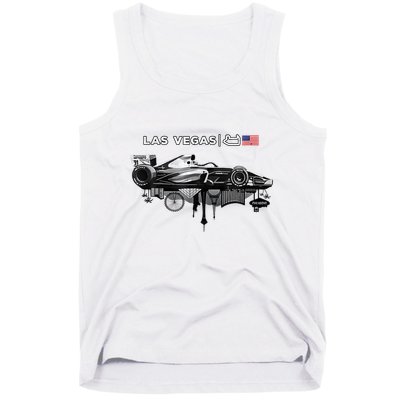 Formula Racing Open Wheel Car Las Vegas Circuit Usa Flag Tank Top