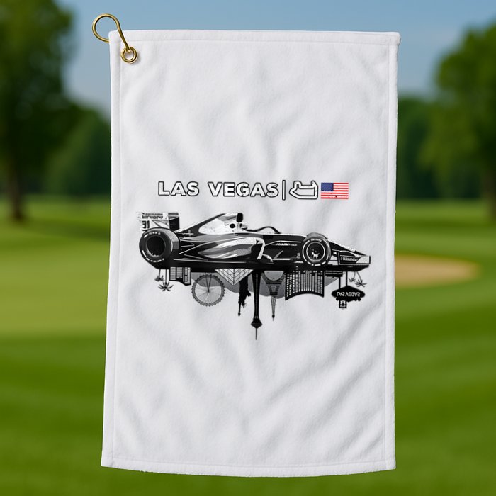 Formula Racing Open Wheel Car Las Vegas Circuit Usa Flag Golf Towel