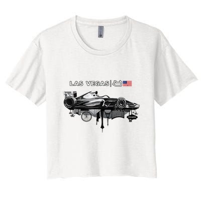 Formula Racing Open Wheel Car Las Vegas Circuit Usa Flag Crop Top