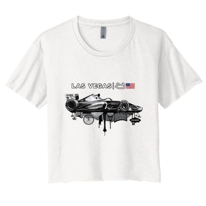 Formula Racing Open Wheel Car Las Vegas Circuit Usa Flag Crop Top
