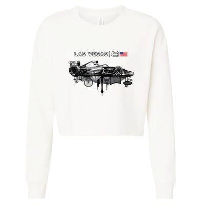 Formula Racing Open Wheel Car Las Vegas Circuit Usa Flag Cropped Pullover Crew