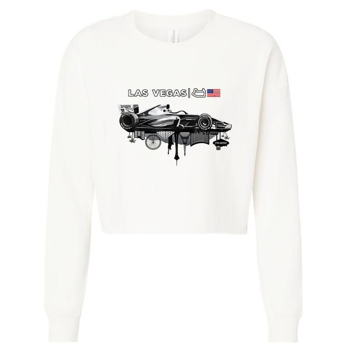 Formula Racing Open Wheel Car Las Vegas Circuit Usa Flag Cropped Pullover Crew