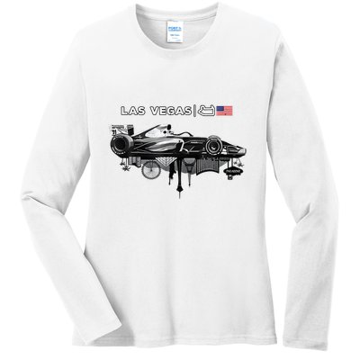 Formula Racing Open Wheel Car Las Vegas Circuit Usa Flag Ladies Long Sleeve Shirt