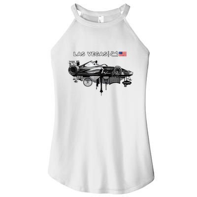 Formula Racing Open Wheel Car Las Vegas Circuit Usa Flag Women's Perfect Tri Rocker Tank