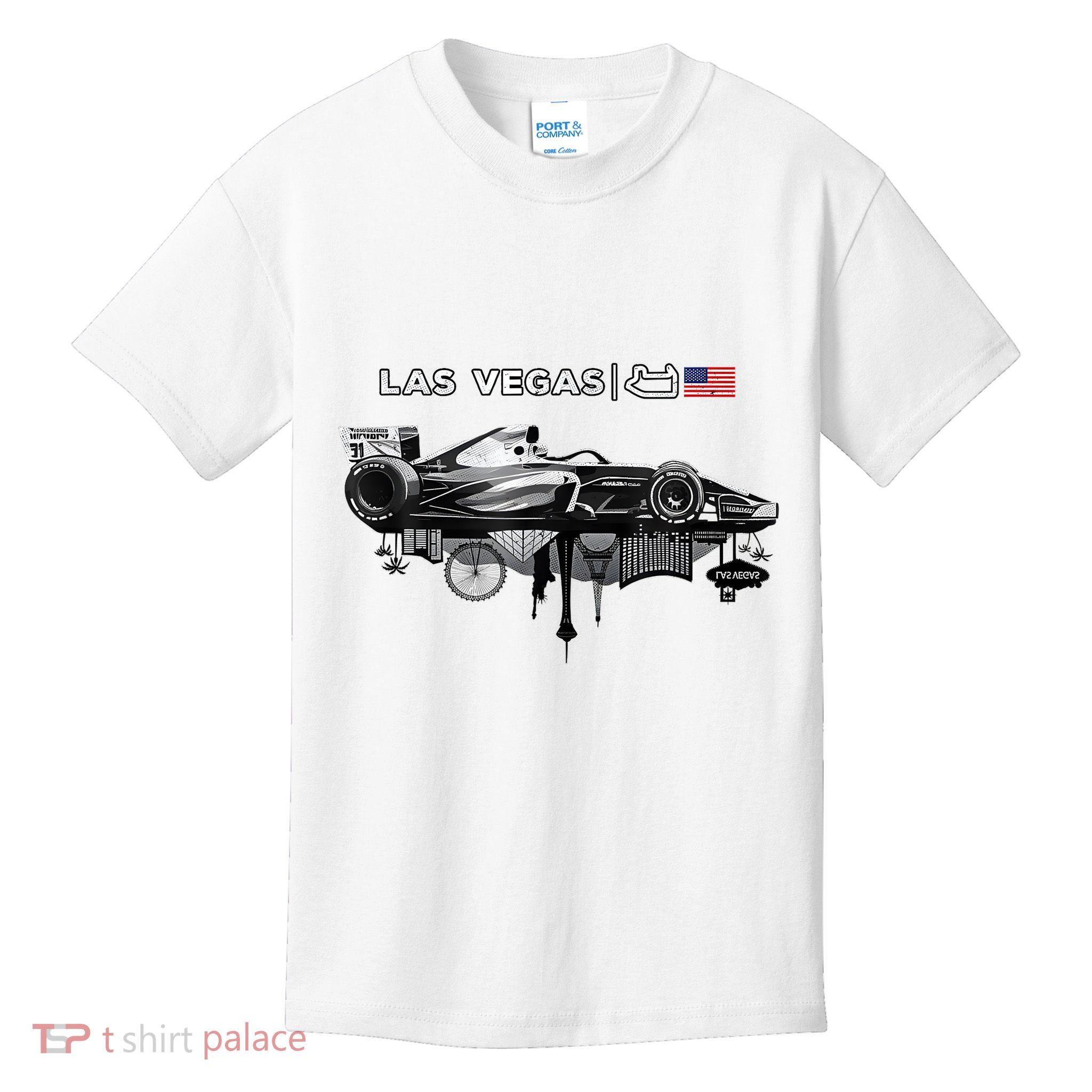 Formula Racing Open Wheel Car Las Vegas Circuit Usa Flag Kids T-Shirt