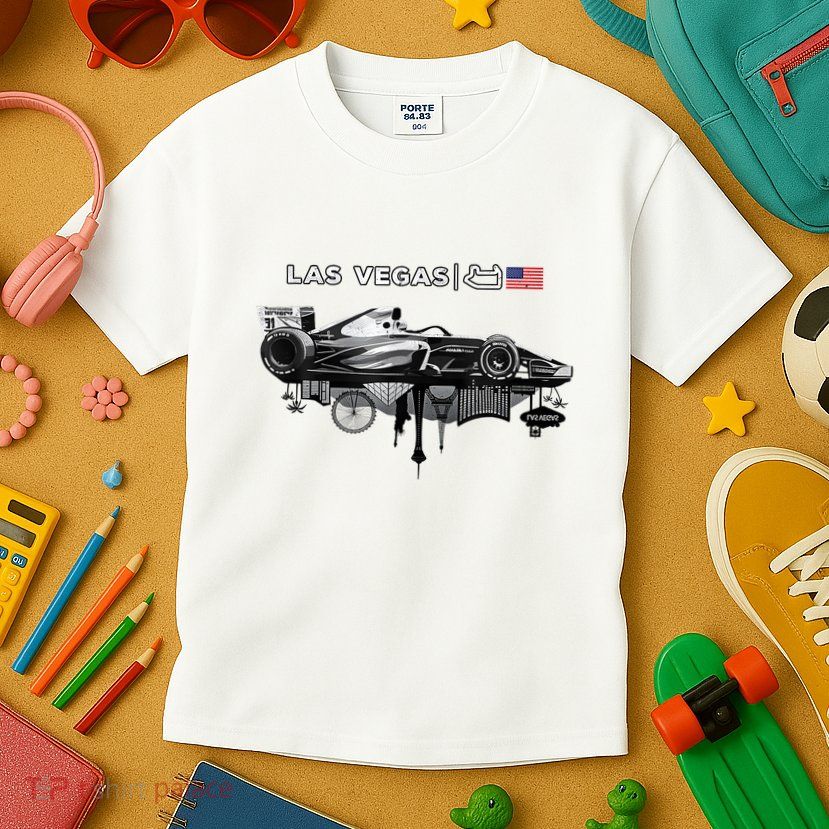 Formula Racing Open Wheel Car Las Vegas Circuit Usa Flag Kids T-Shirt