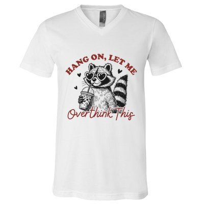 Funny Raccoon Overthinking Design With Heart Glasses V-Neck T-Shirt