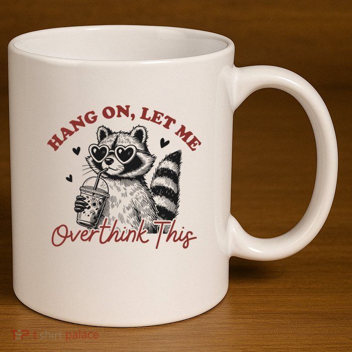 Funny Raccoon Overthinking Design With Heart Glasses 11oz C Handle Ceramic Mug