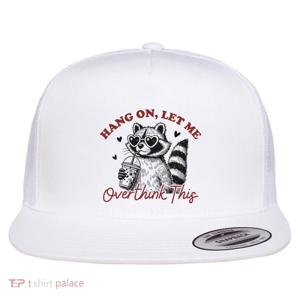 Funny Raccoon Overthinking Design With Heart Glasses Flat Bill Trucker Hat