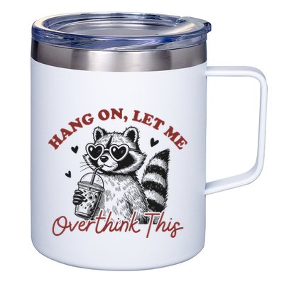 Funny Raccoon Overthinking Design With Heart Glasses 12oz Stainless Steel Coffee Mug