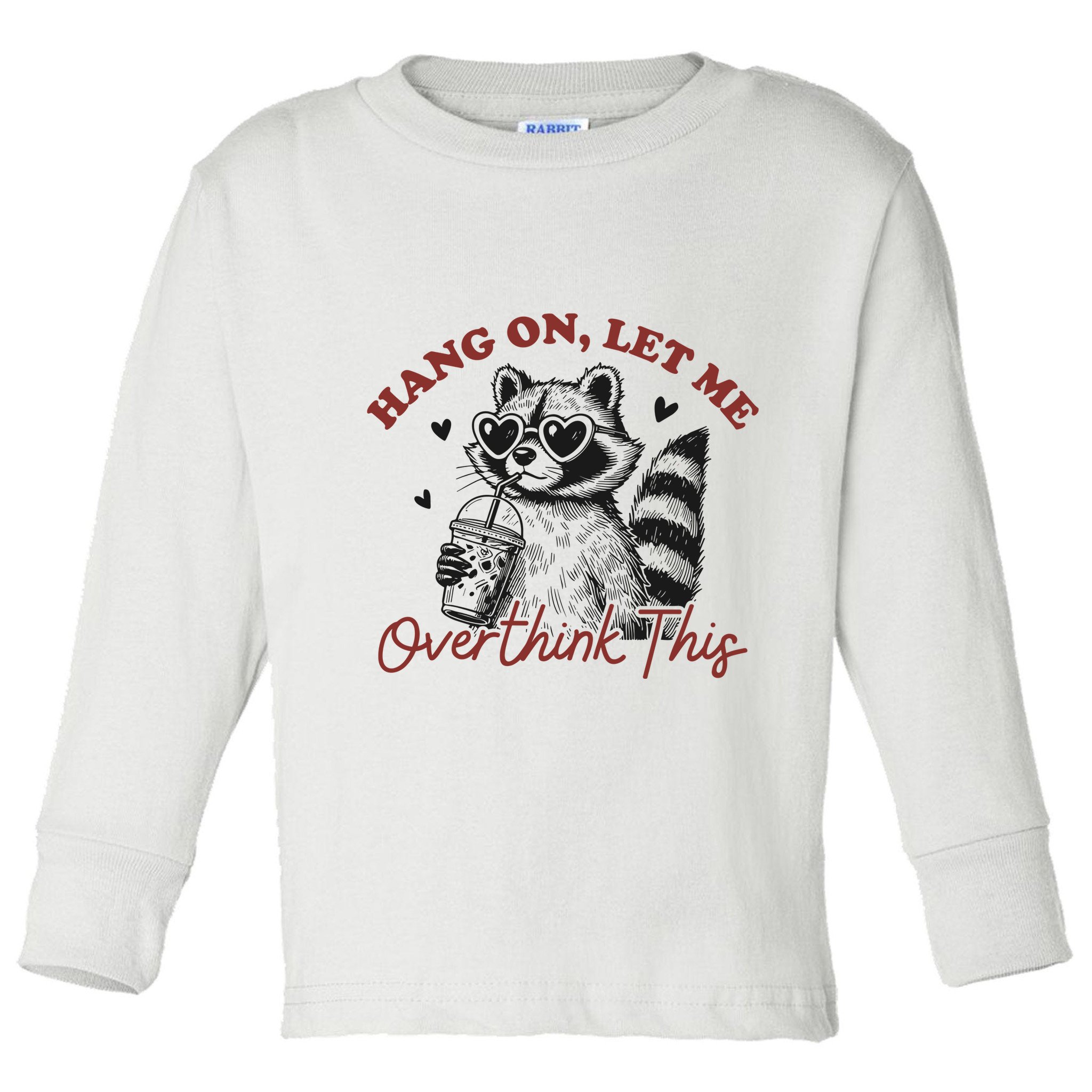 Funny Raccoon Overthinking Design With Heart Glasses Toddler Long Sleeve Shirt