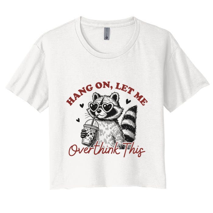Funny Raccoon Overthinking Design With Heart Glasses Crop Top