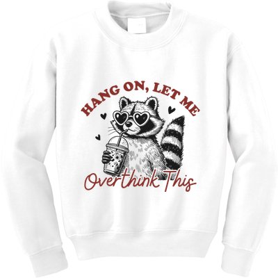 Funny Raccoon Overthinking Design With Heart Glasses Kids Sweatshirt