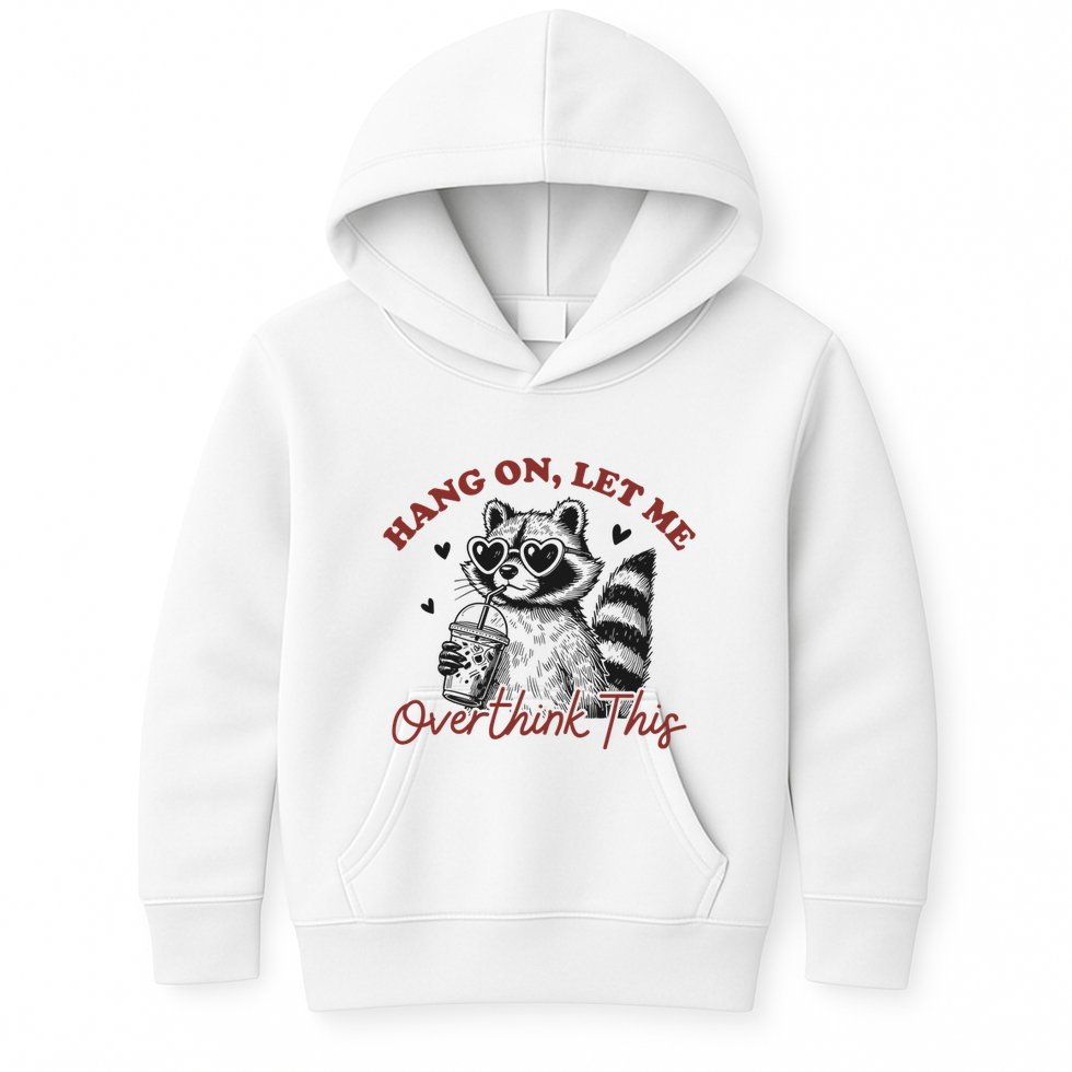 Funny Raccoon Overthinking Design With Heart Glasses Kids Hoodie
