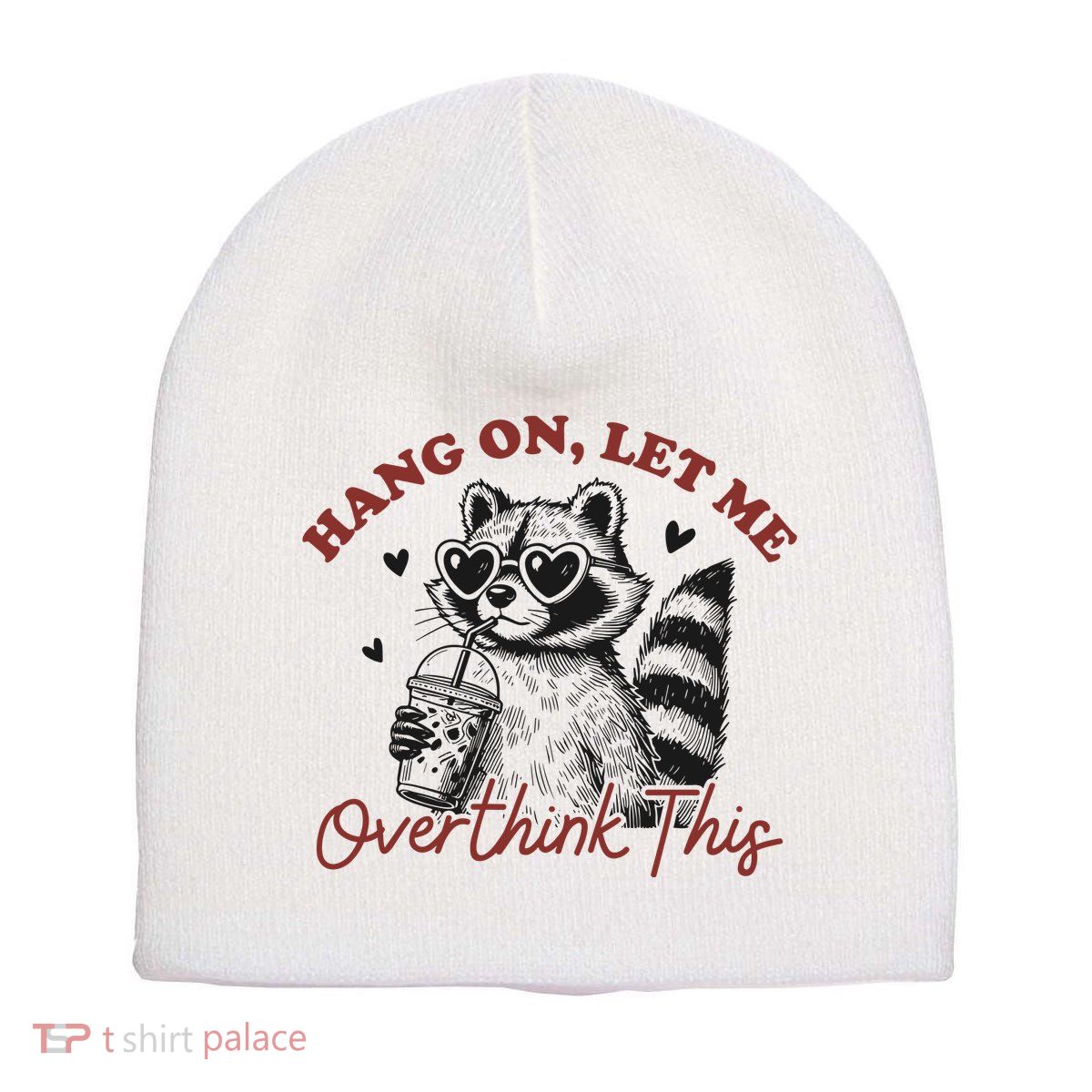 Funny Raccoon Overthinking Design With Heart Glasses Short Acrylic Beanie