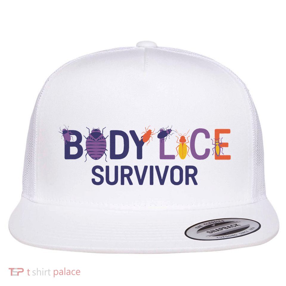 Funny Retro Offensive Inappropriate Meme Body Lice Survivor Flat Bill Trucker Hat