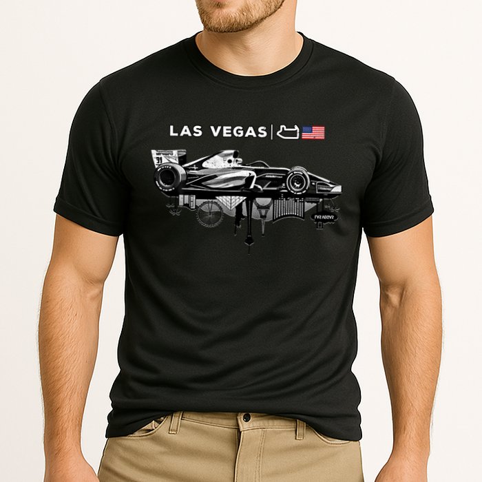 Formula Racing Open Wheel Car Las Vegas Circuit Usa Flag Gift Cooling Performance Crew T-Shirt