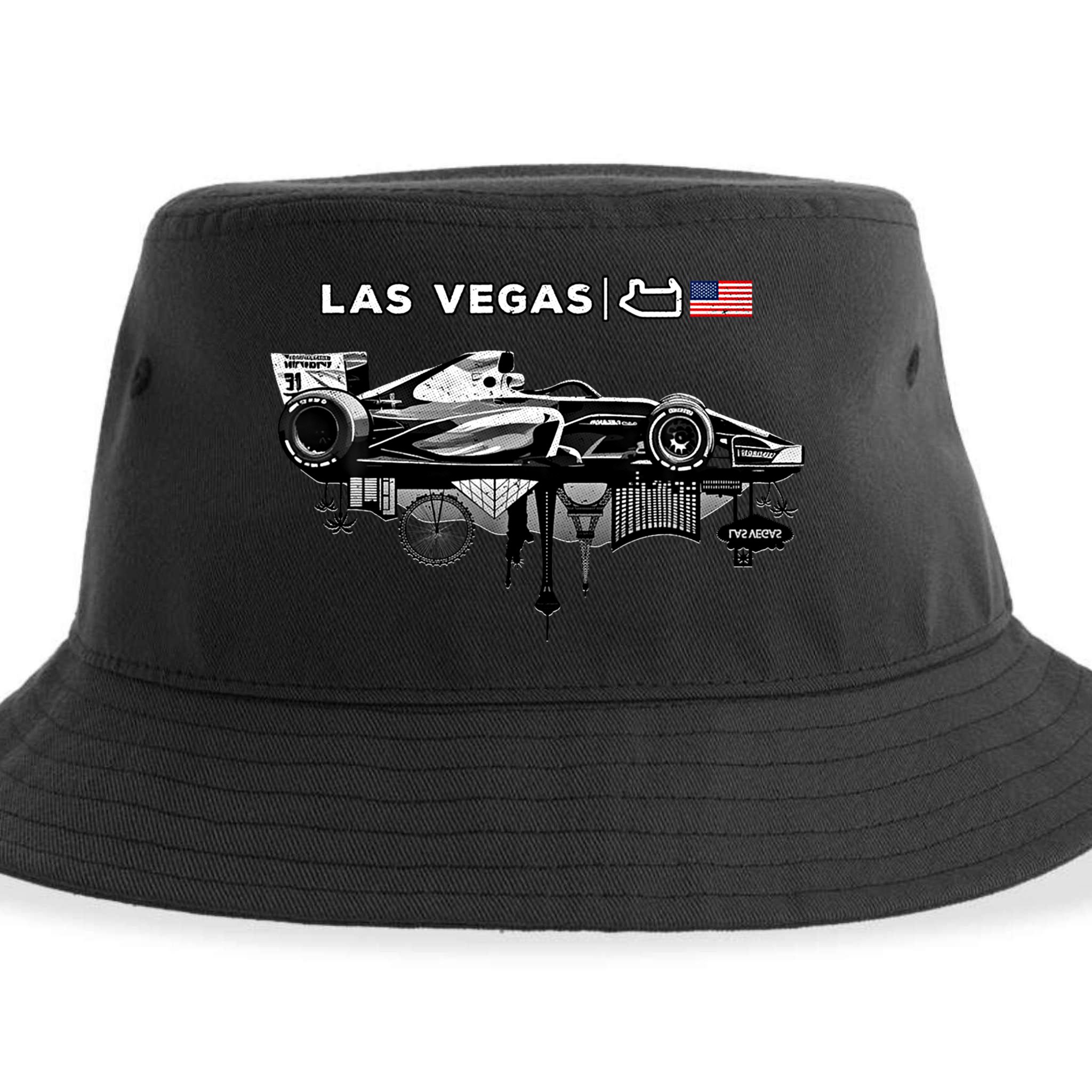 Formula Racing Open Wheel Car Las Vegas Circuit Usa Flag Gift Sustainable Bucket Hat