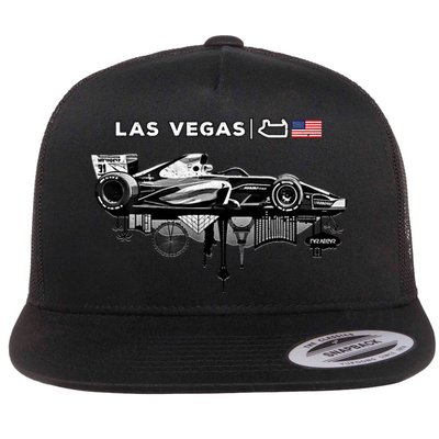 Formula Racing Open Wheel Car Las Vegas Circuit Usa Flag Gift Flatbill Hat