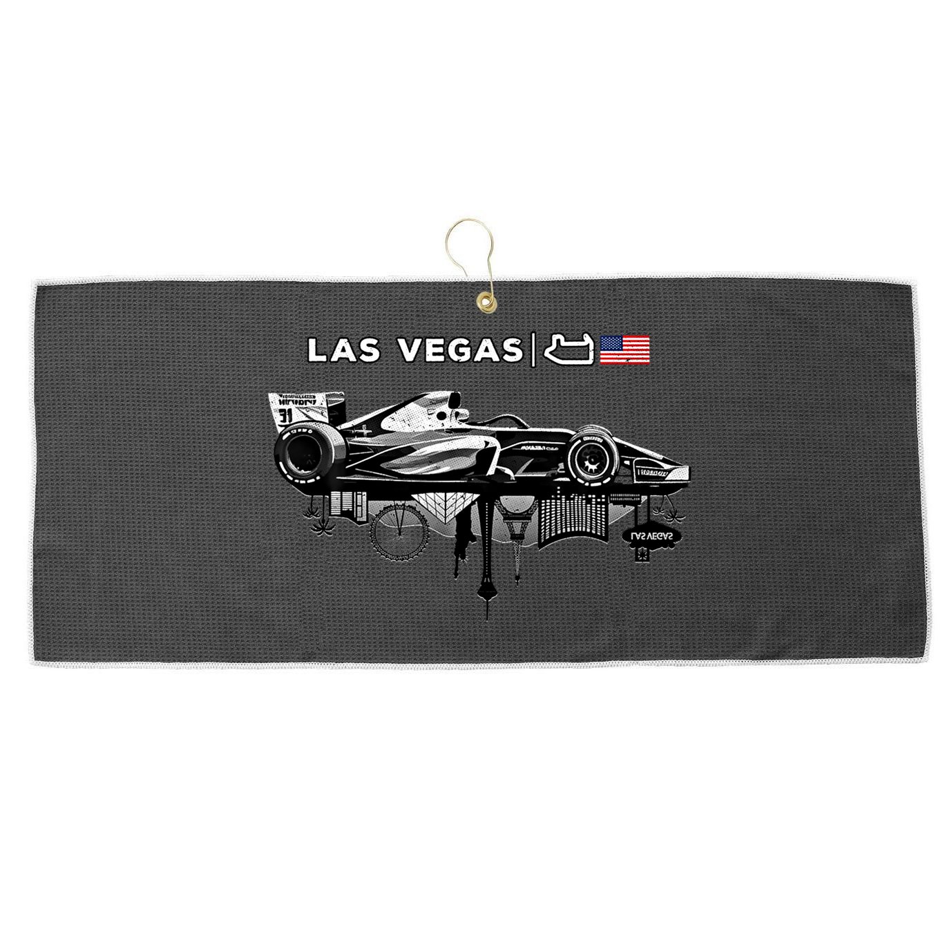 Formula Racing Open Wheel Car Las Vegas Circuit Usa Flag Gift Large Microfiber Waffle Golf Towel