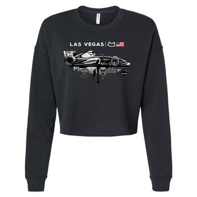 Formula Racing Open Wheel Car Las Vegas Circuit Usa Flag Gift Cropped Pullover Crew