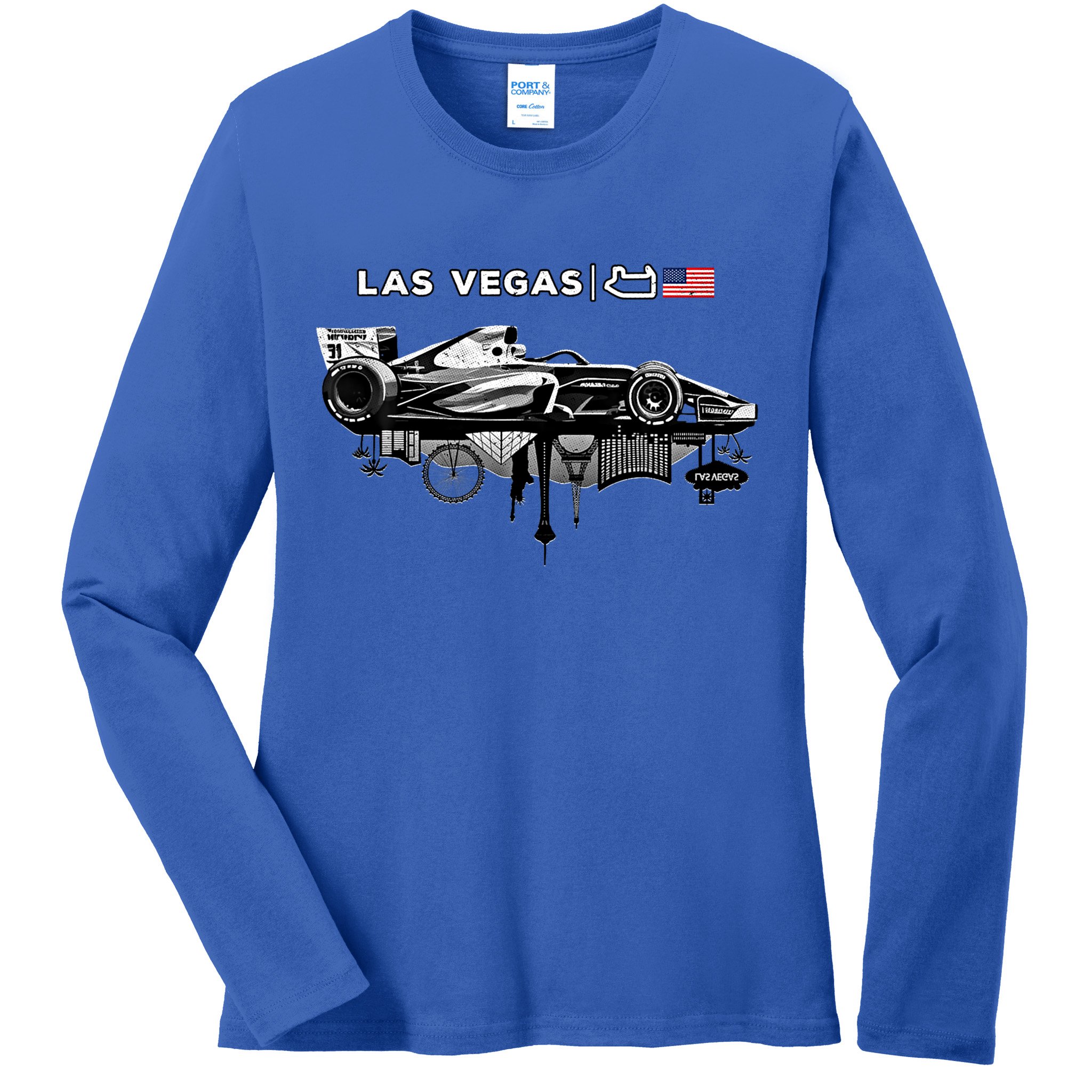 Formula Racing Open Wheel Car Las Vegas Circuit Usa Flag Gift Ladies Long Sleeve Shirt
