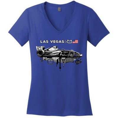 Formula Racing Open Wheel Car Las Vegas Circuit Usa Flag Gift Women's V-Neck T-Shirt