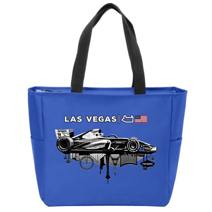 Formula Racing Open Wheel Car Las Vegas Circuit Usa Flag Gift Zip Tote Bag