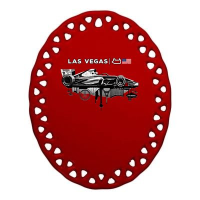 Formula Racing Open Wheel Car Las Vegas Circuit Usa Flag Gift Ceramic Oval Ornament