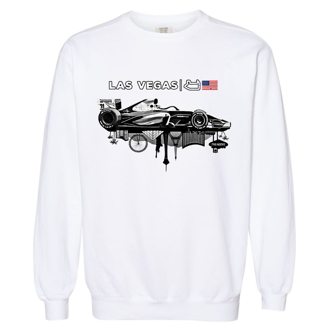 Formula Racing Open Wheel Car Las Vegas Circuit Usa Flag Gift Garment-Dyed Sweatshirt