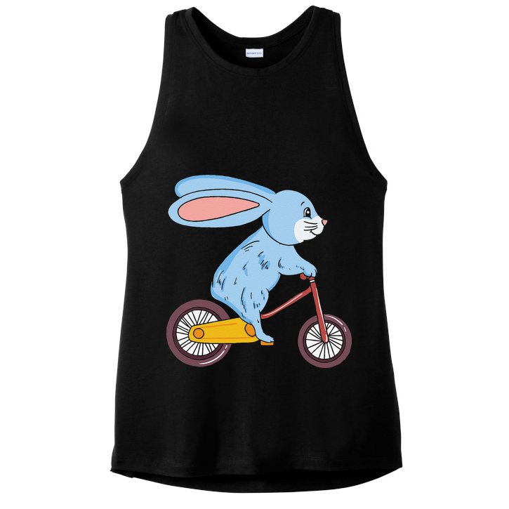 Funny Rabbit On Bicycle Mountain Biking Cycling Cyclist Ladies PosiCharge Tri-Blend Wicking Tank