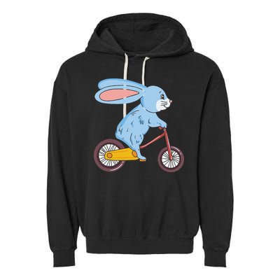 Funny Rabbit On Bicycle Mountain Biking Cycling Cyclist Garment-Dyed Fleece Hoodie