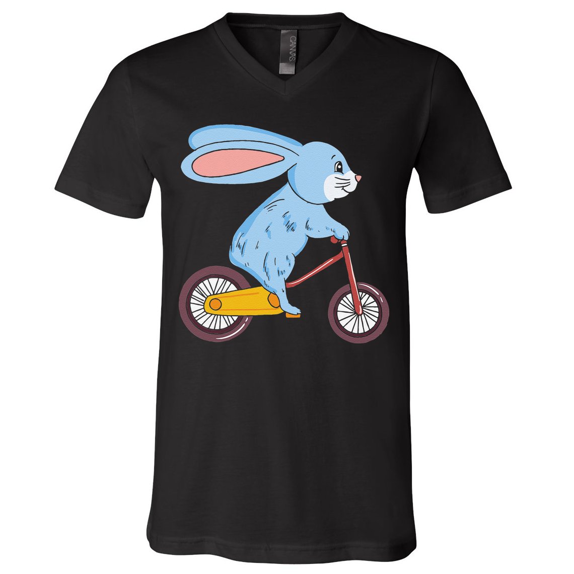 Funny Rabbit On Bicycle Mountain Biking Cycling Cyclist V-Neck T-Shirt