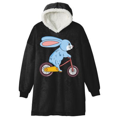 Funny Rabbit On Bicycle Mountain Biking Cycling Cyclist Hooded Wearable Blanket