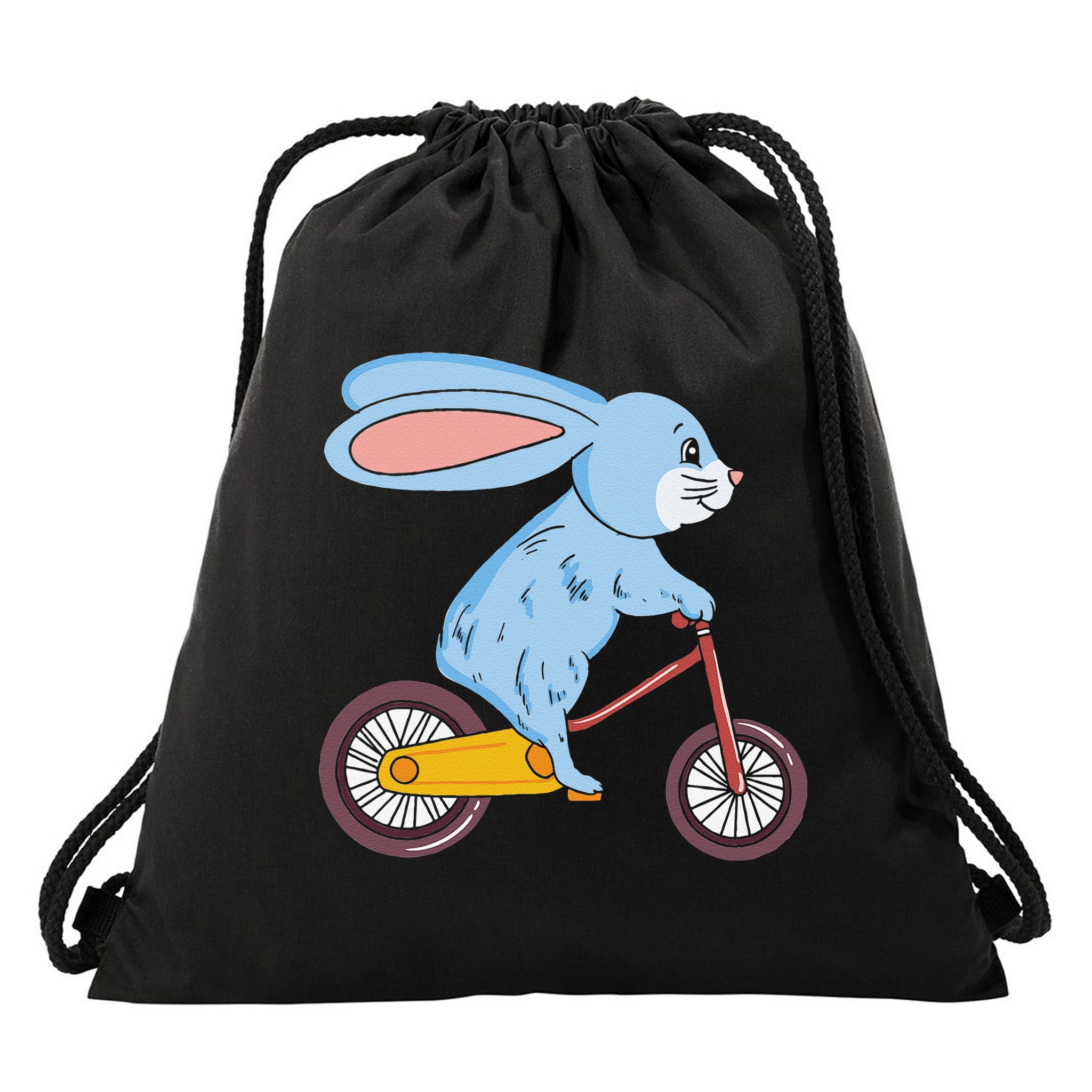 Funny Rabbit On Bicycle Mountain Biking Cycling Cyclist Drawstring Bag