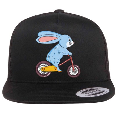 Funny Rabbit On Bicycle Mountain Biking Cycling Cyclist Flatbill Hat