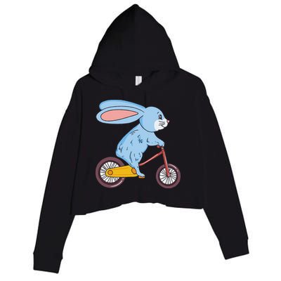 Funny Rabbit On Bicycle Mountain Biking Cycling Cyclist Crop Fleece Hoodie