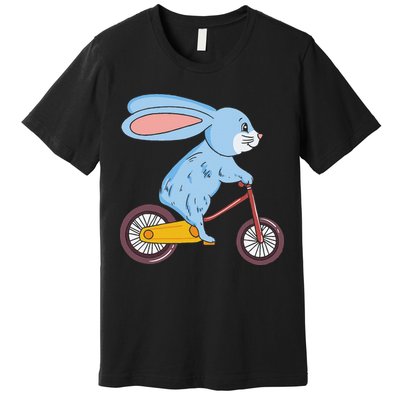 Funny Rabbit On Bicycle Mountain Biking Cycling Cyclist Premium T-Shirt