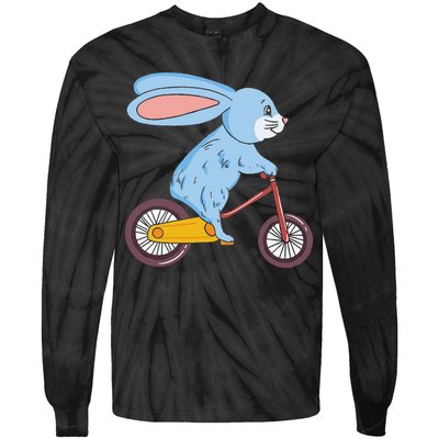 Funny Rabbit On Bicycle Mountain Biking Cycling Cyclist Tie-Dye Long Sleeve Shirt