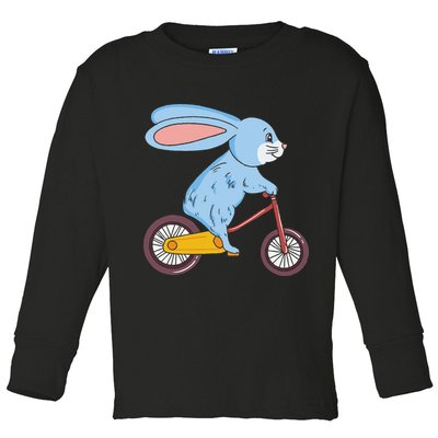 Funny Rabbit On Bicycle Mountain Biking Cycling Cyclist Toddler Long Sleeve Shirt
